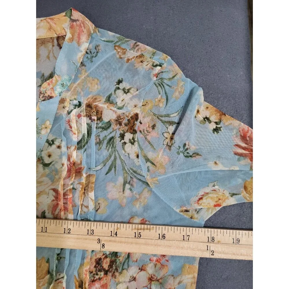 PERSEPTION CONCEPT Women's SZ Large Sheer Button Up Floral Blouse Top - Picture 6 of 8